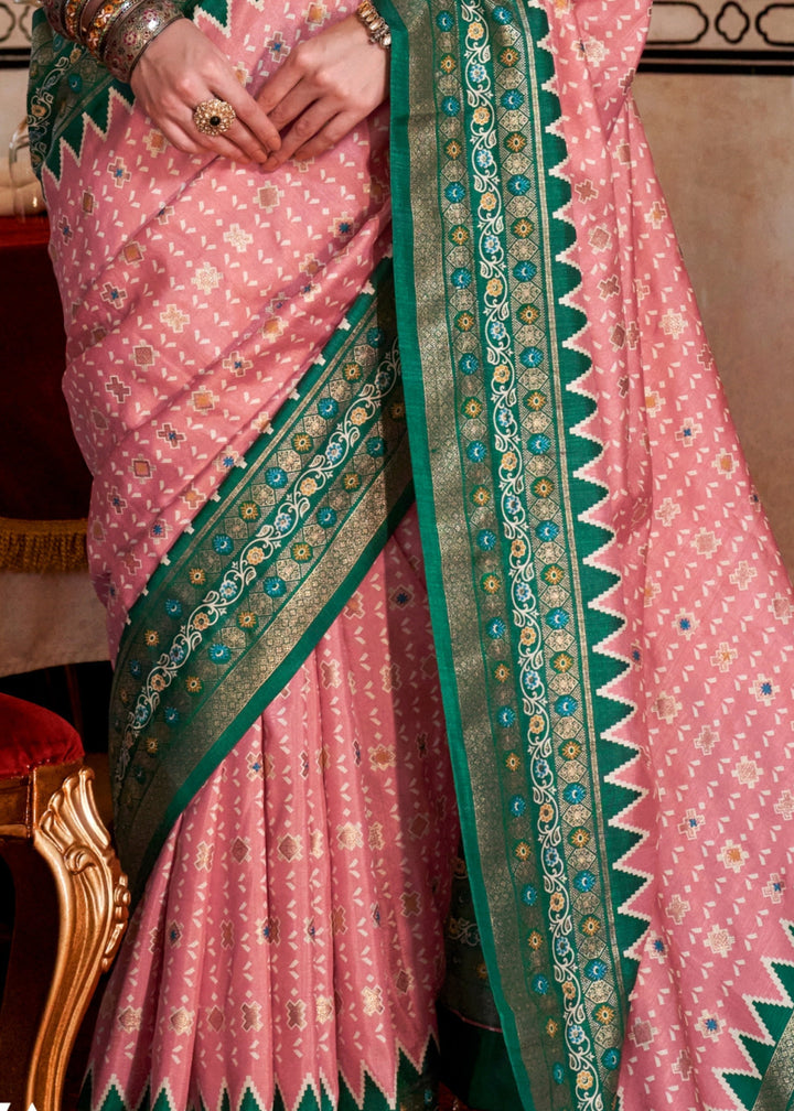 Salmon Pink Silk Saree With Traditional Classic Design