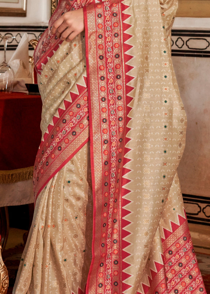 Sand Brown Silk Saree With Traditional Classic Design