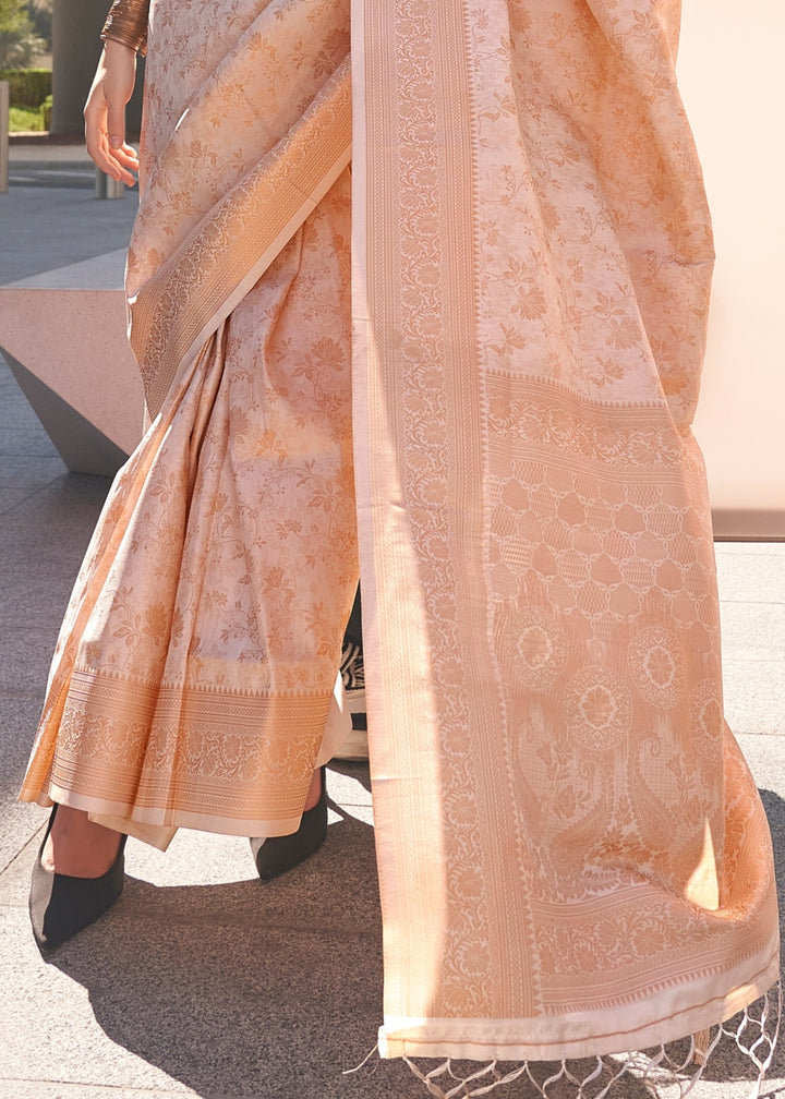 Apricot Handloom Weaving Saree