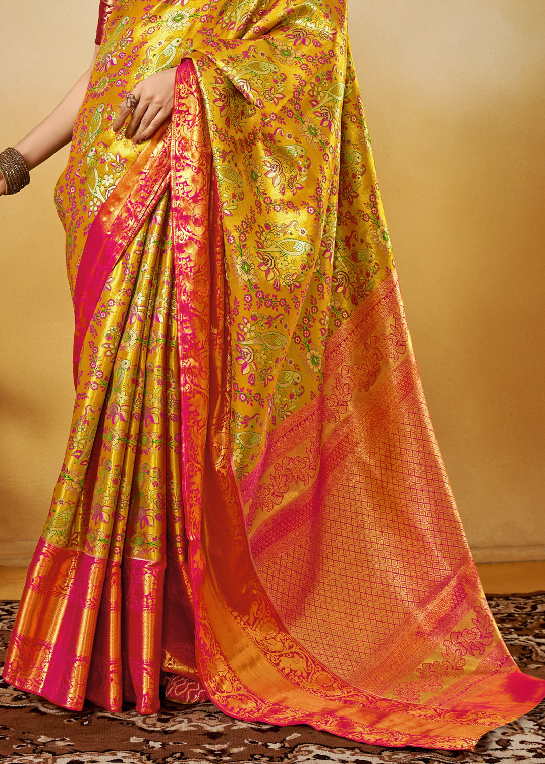 Yellow and Orange Handloom Dharamavaram Silk Saree