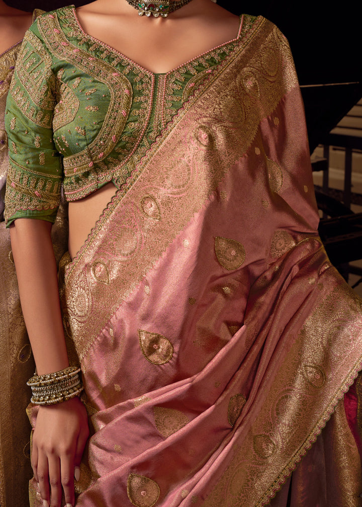 Shades of Pink Viscose Tissue Silk Saree with Handworked Pallu And Contrast Designer Blouse