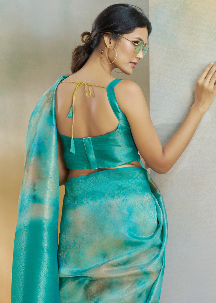 Aqua Green Handloom Weaving Silk Saree