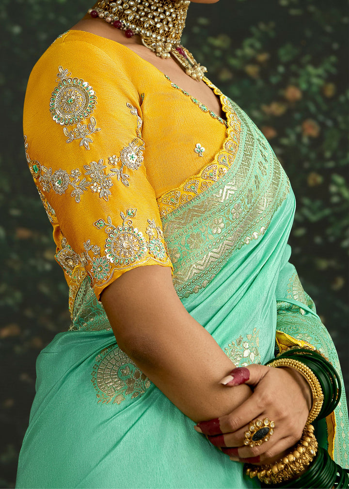 Pastel and Yellow Viscose silk Saree with Zari work