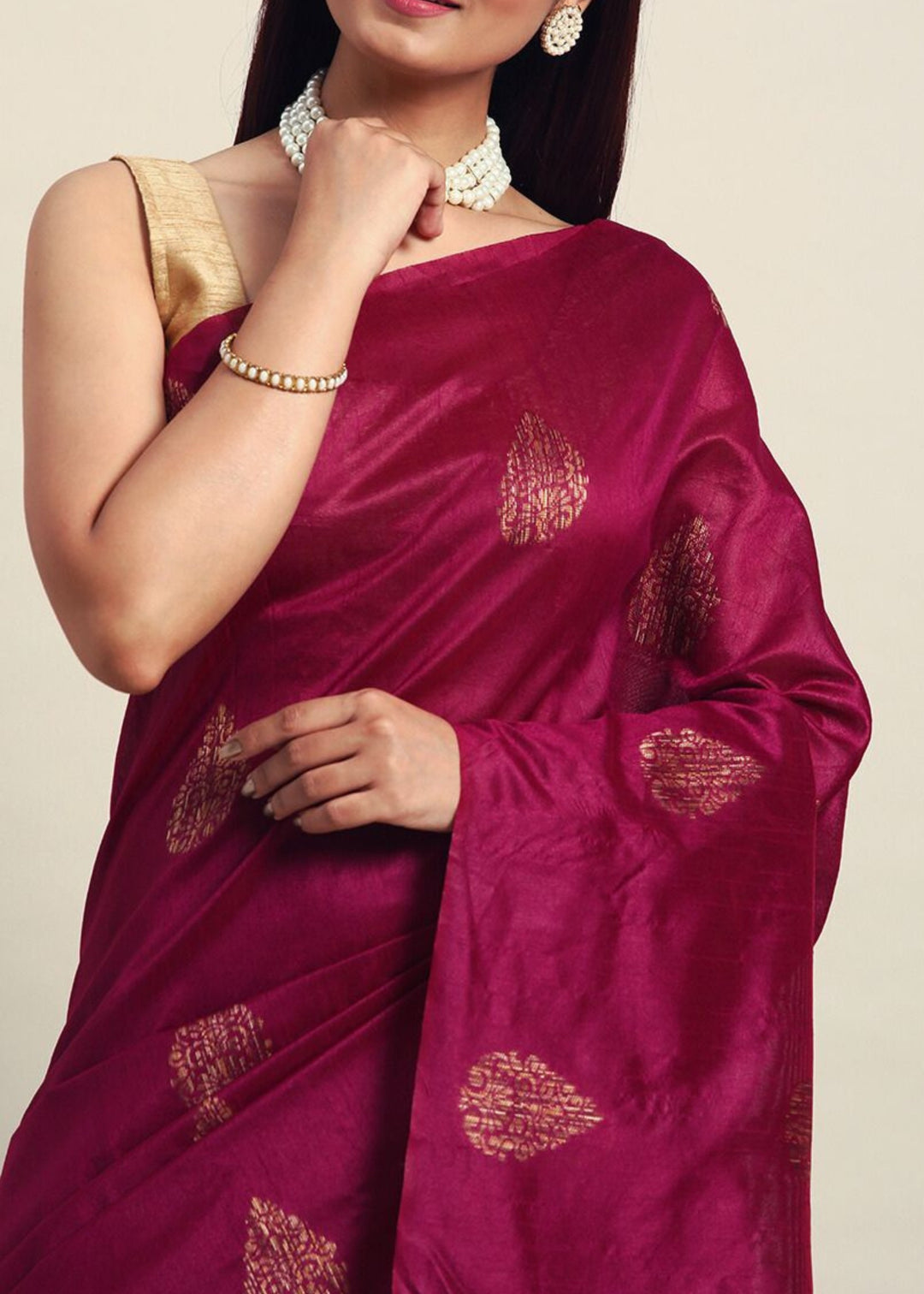 Wine Woven Handloom Raw Silk Saree