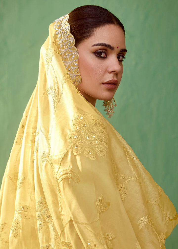 Yellow Pure Bamber Silk with Embroidery Salwar Suit