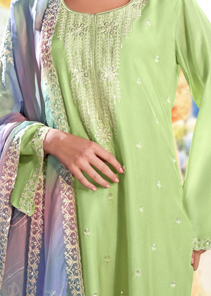 Pastel Green Modale Silk Salwar Suit With Embroidery