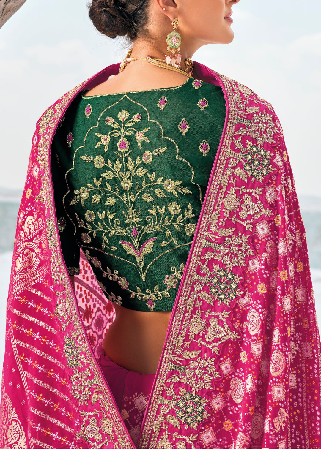 Barbie Pink Pure Georgette Bandhani Patola With Zari Weaving Heavy Work Saree