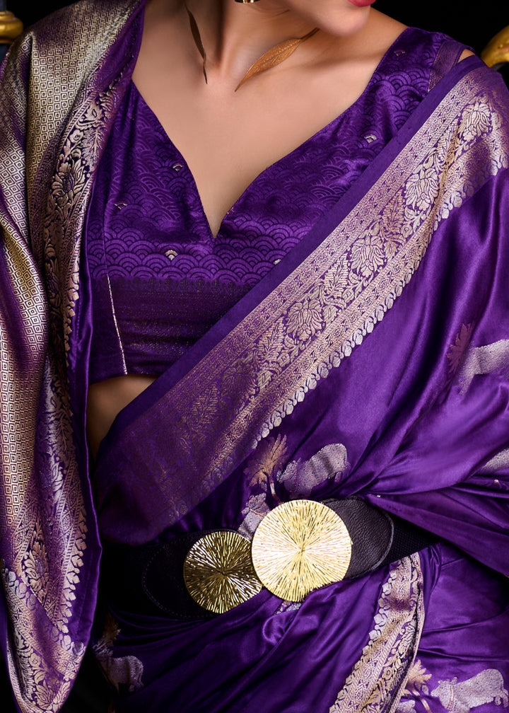 Indigo Purple Satin Mungha Silk Saree