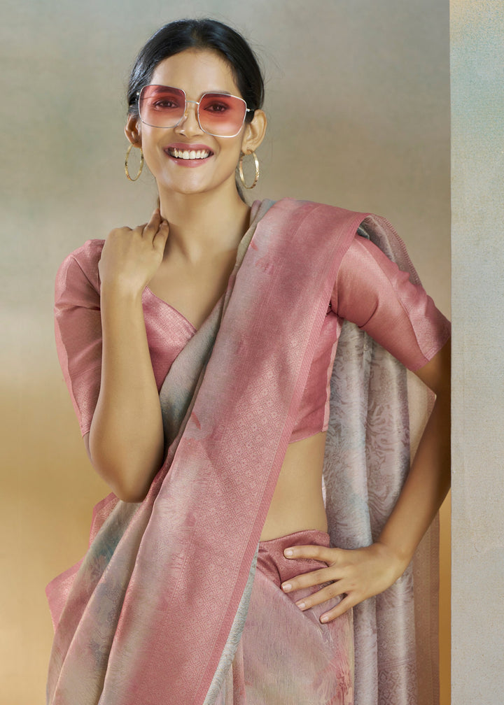 Creamy Pink Handloom Weaving Silk Saree