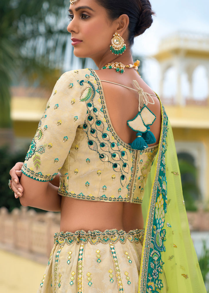 Green And White Banarasi Silk Lehenga With Heavy Embroidery Work