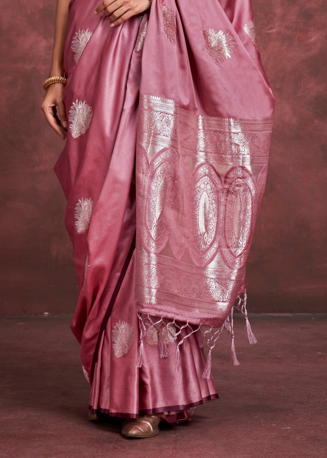 Wild Orchid Handloom Weaving Satin - Banarasi Zari Saree