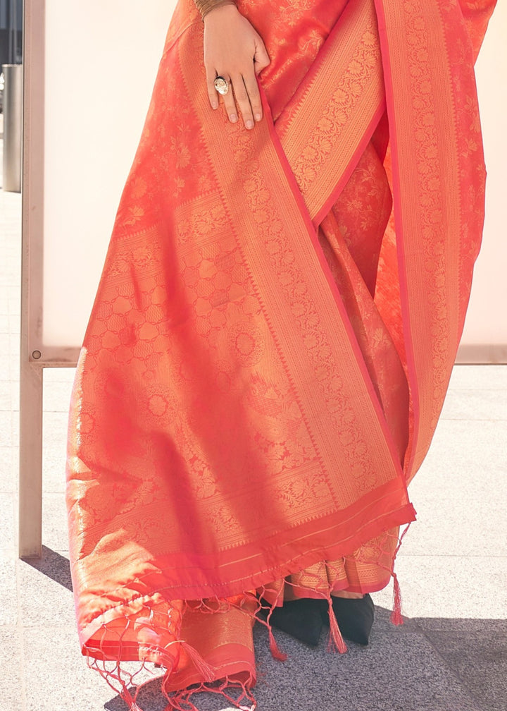 Peach Orange Handloom Weaving Saree