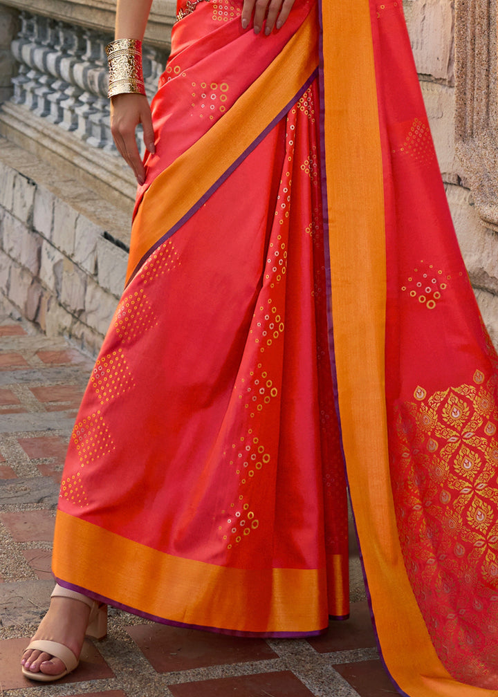 Orange Handloom Weaving Satin Silk Saree