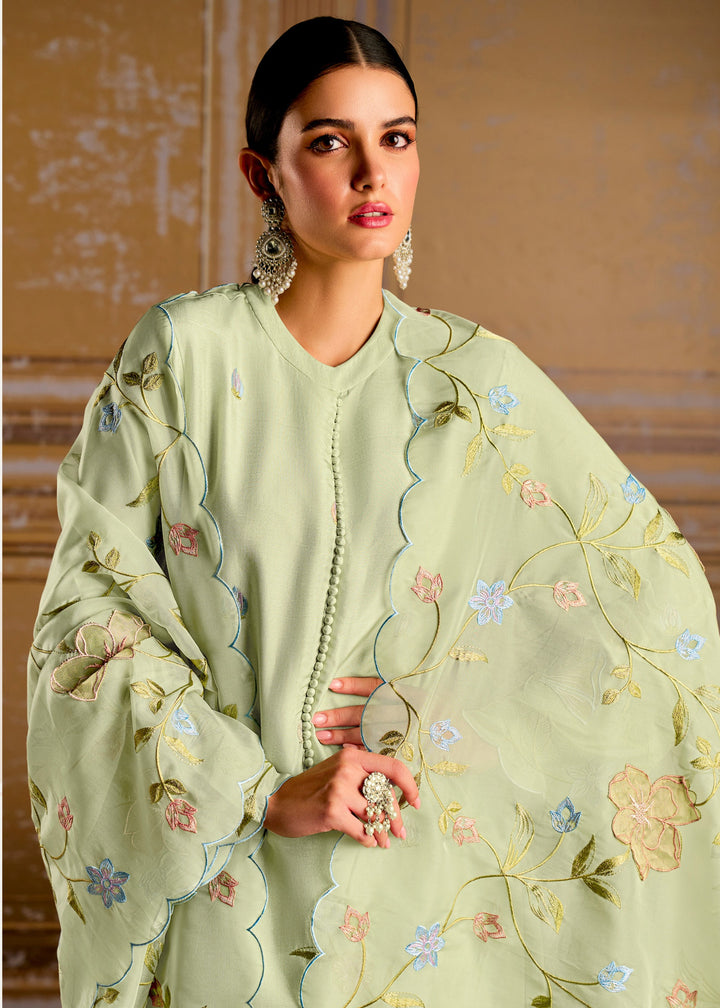 Green Pure Bamber Silk with Resham Embroidery Salwar Suit