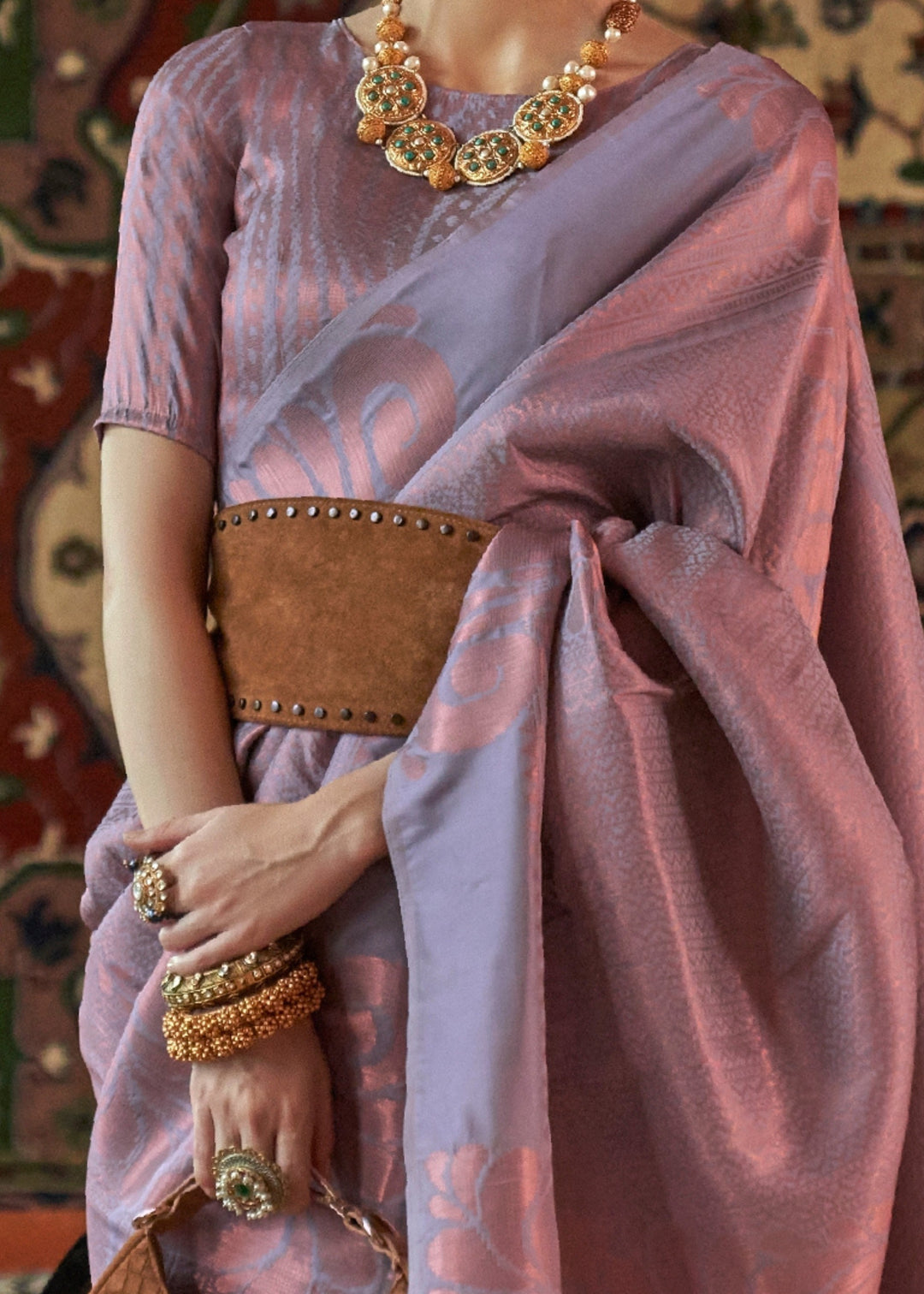 Lavender Copper Zari Handloom Weaving Saree