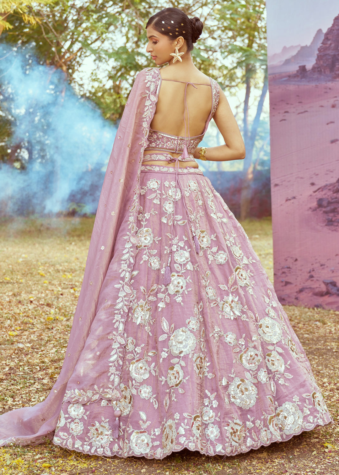 Lavender Organza Sequins embroidery Lehenga