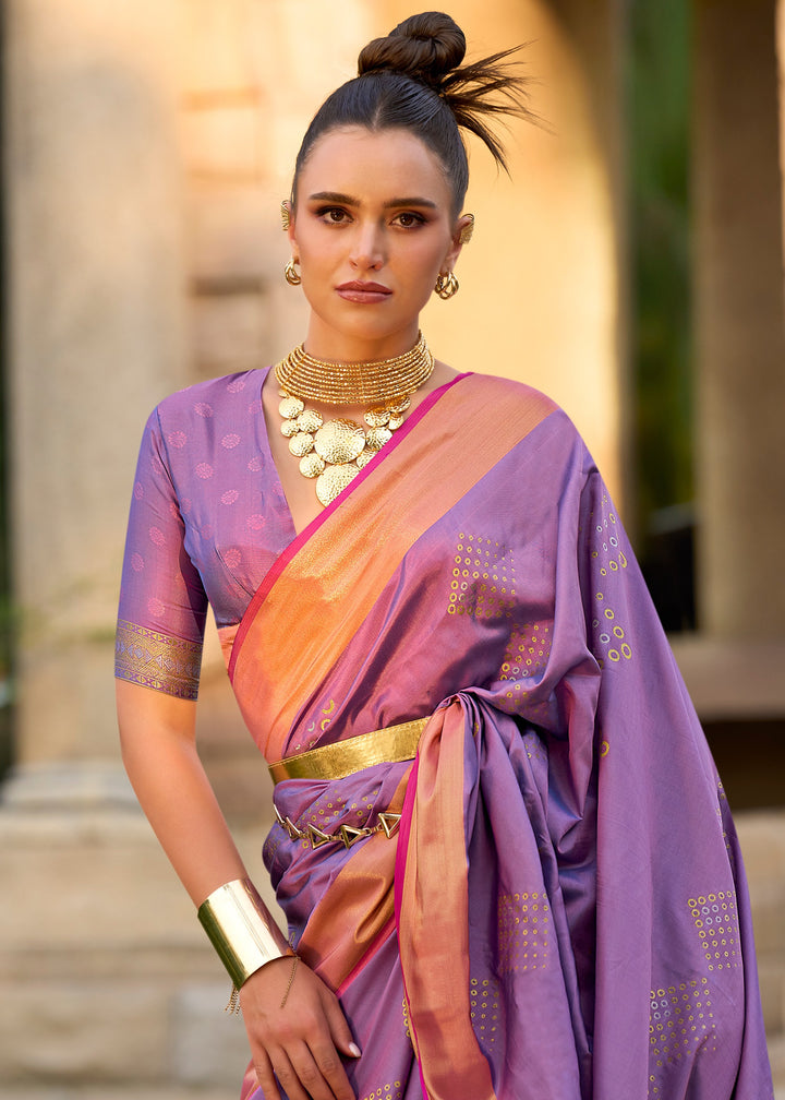 Violet Handloom Weaving Satin Silk Saree