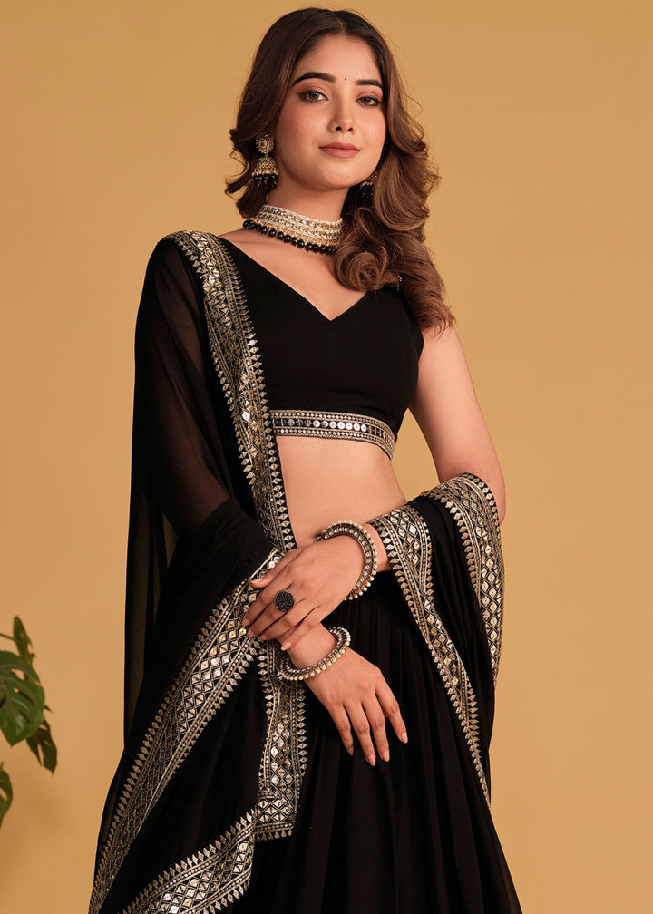 Onyx Black Georgette Lehenga Choli With Sequins Zari Embroidered Work : Top Pick