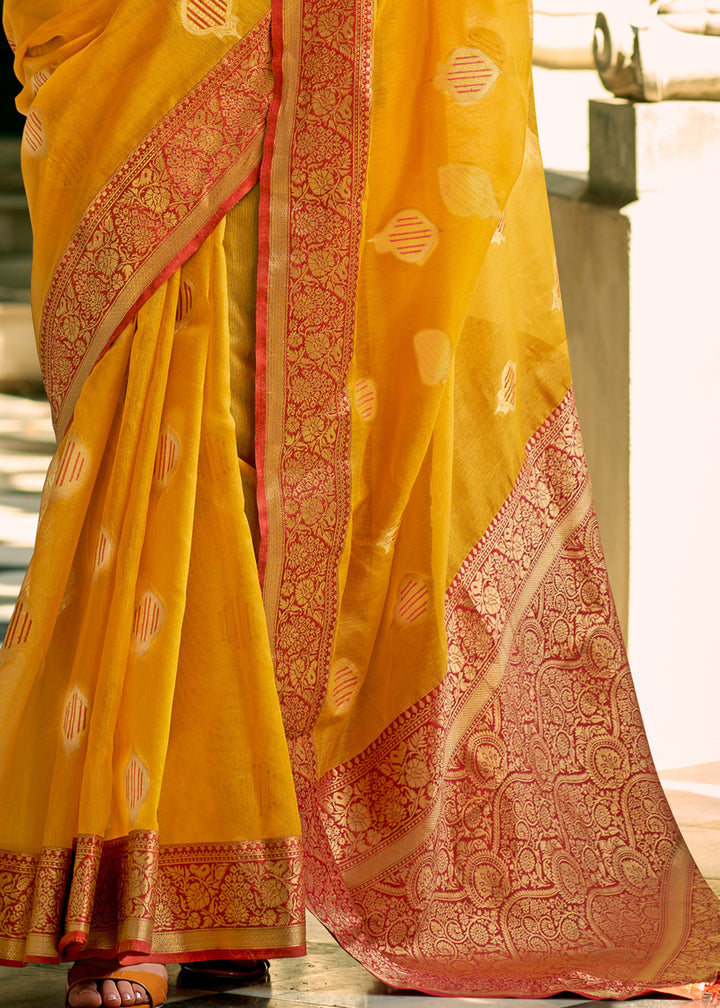 Dandelion Yellow Soft Tissue Silk Saree With Contrast Border