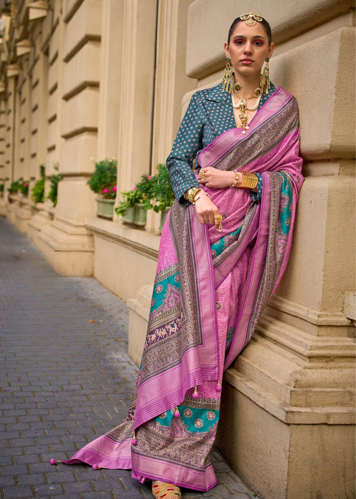 Fuscia Pink Poly Viscose Silk Saree With Foil Print