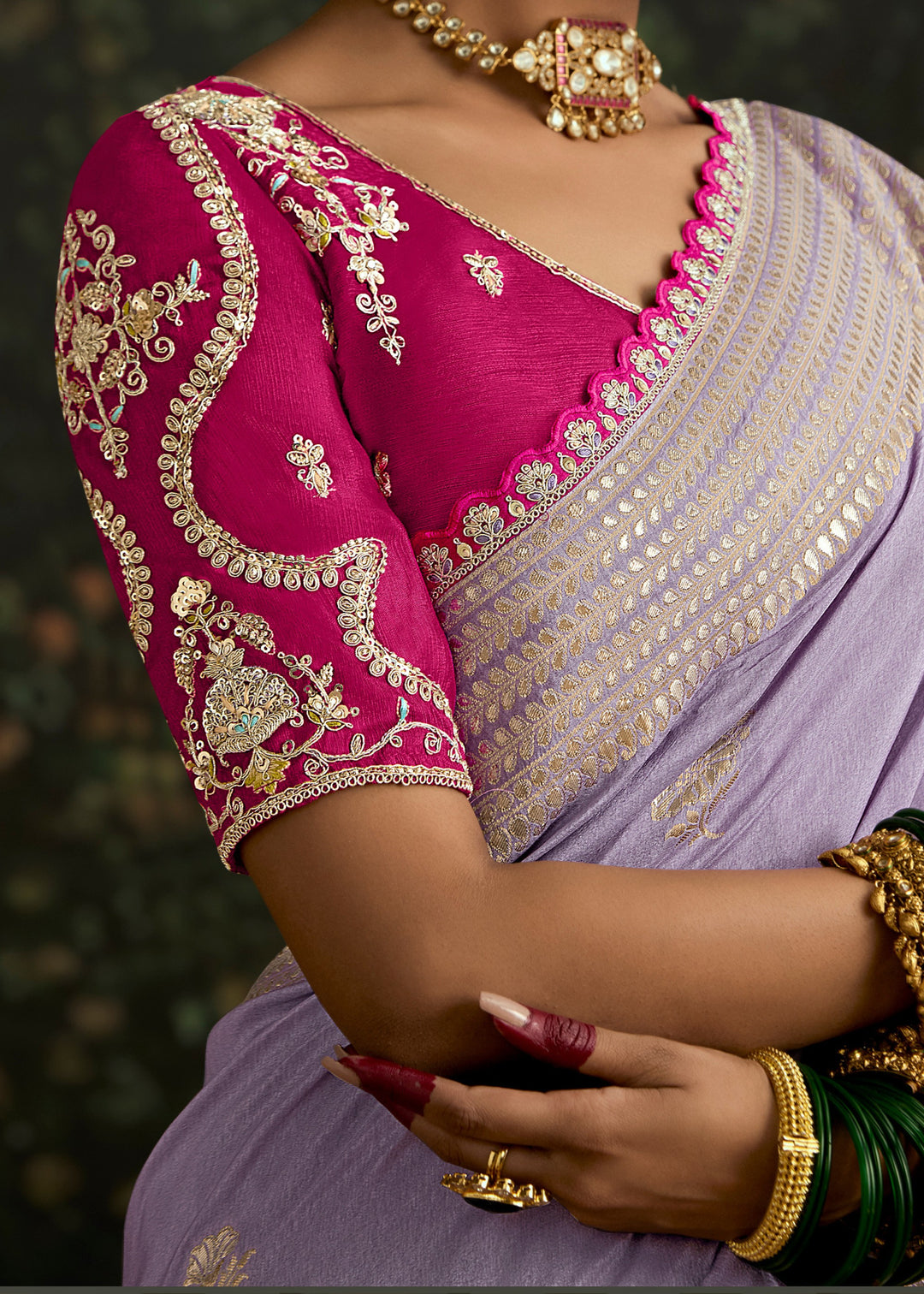 Lavender and Meganta Viscose silk Saree with Zari work