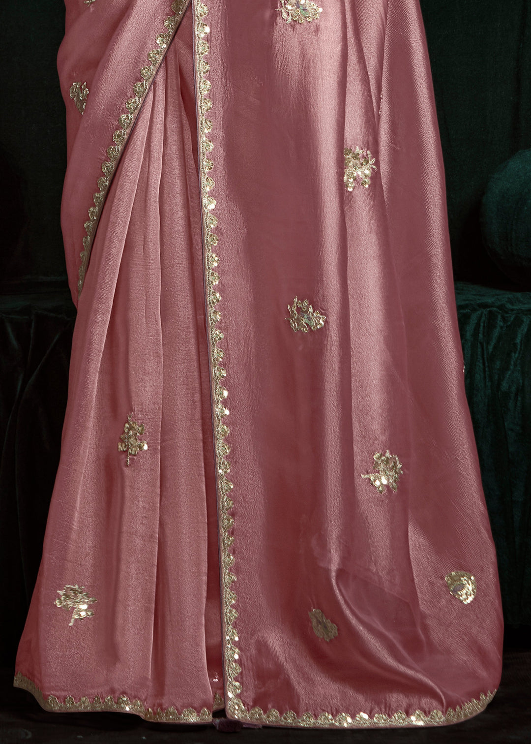 Pretty Pink Fancy Fabric Silk Saree With Sequins And Thread Embroidered Butti Work