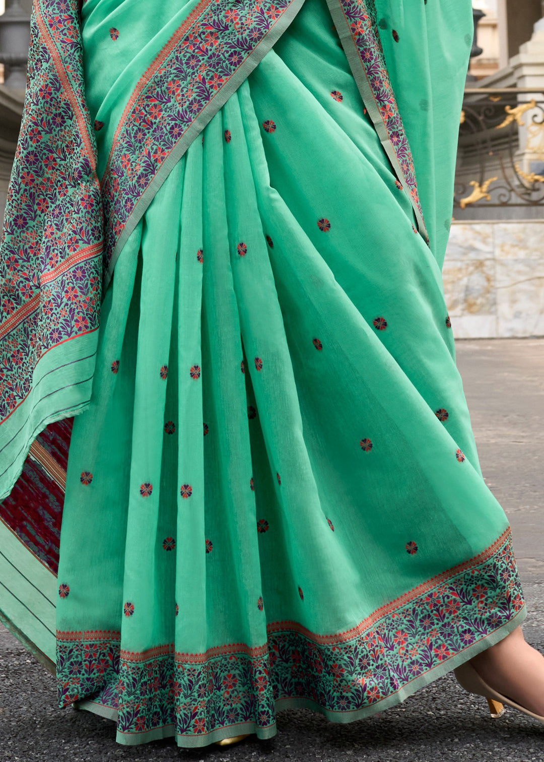 Mint Green Soft Linen Cotton Silk Saree