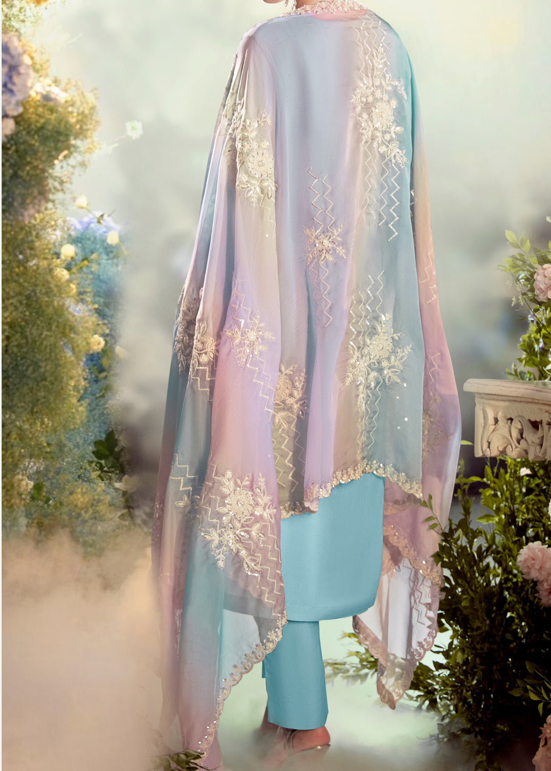 Pastel Blue Modale silk Salwar Suit with Embroidery