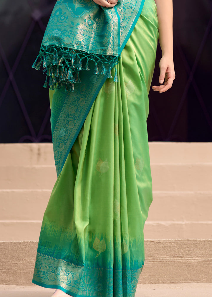 Neon Green Soft Silk Saree with Amazing Zari Weaving