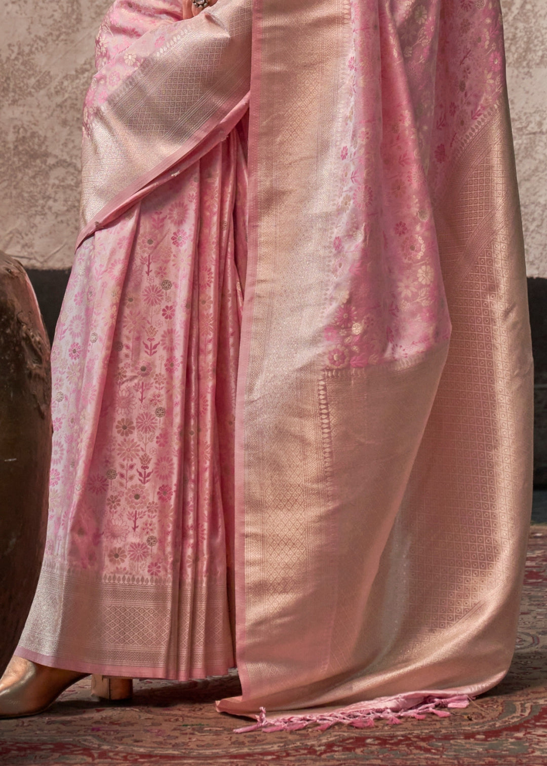 Soft Pink Pure Satin Handloom Weaving Silk Sarees