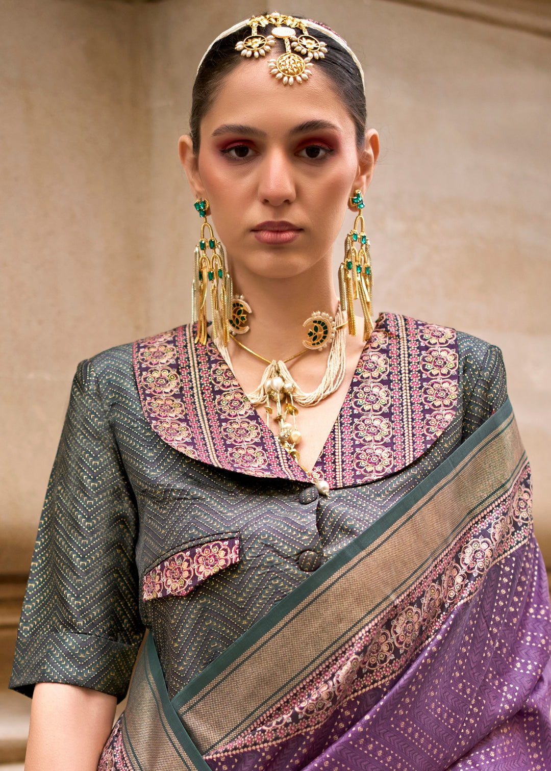 Purple Poly Viscose Silk Saree With Foil Print