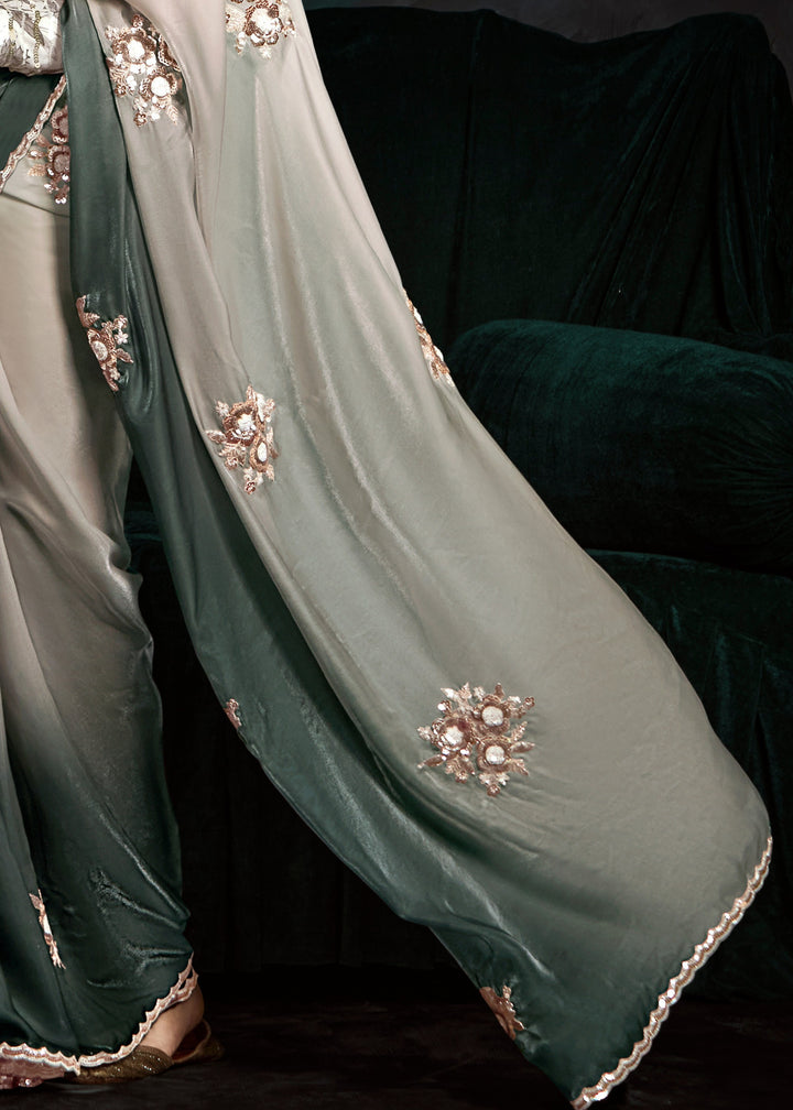 Shades of Grey Fancy Fabric Silk Saree With Sequins And Thread Embroidered Butti Work