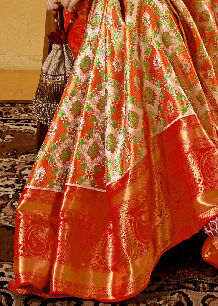 Orange Handloom Dharamavaram Silk Saree