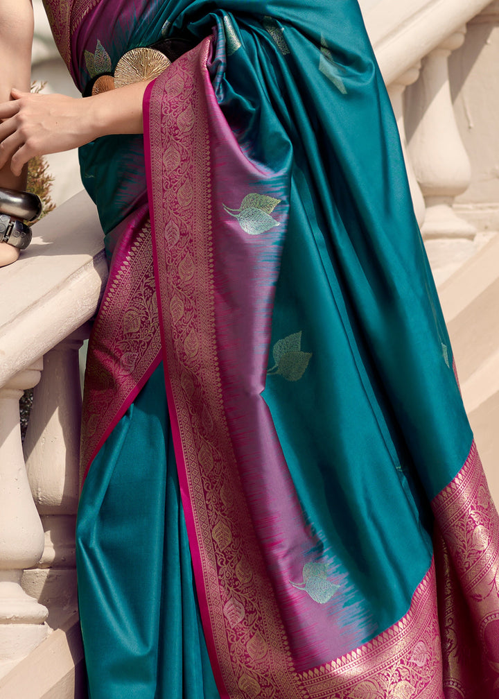 Aegean Blue Soft Silk Saree with Amazing Zari Weaving