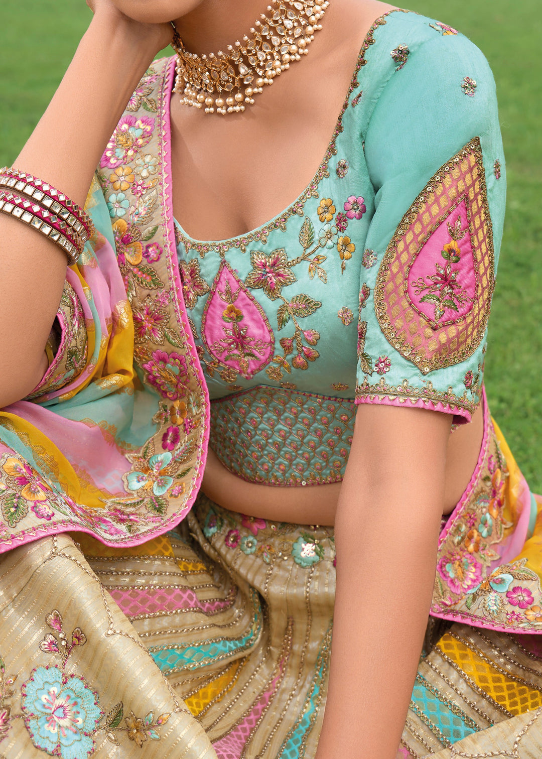 Sand Brown Banarasi Silk Lehenga With Heavy Embroidery Work