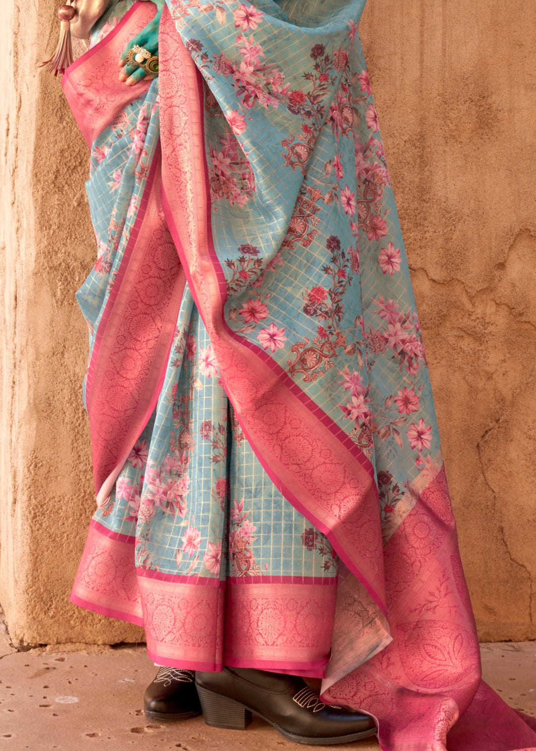 Raspberry Printed Handloom Georgette Saree