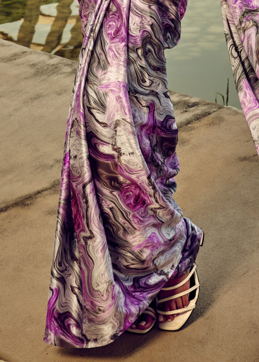 Purple Satin Digital Printed Saree