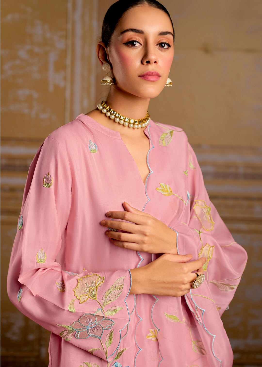 Pink Pure Bamber Silk with Resham Embroidery Salwar Suit