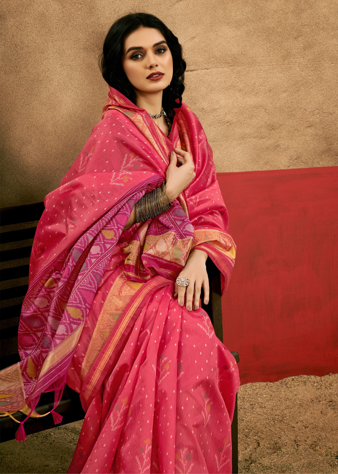 Pink Patola Handloom Weaving Silk Saree