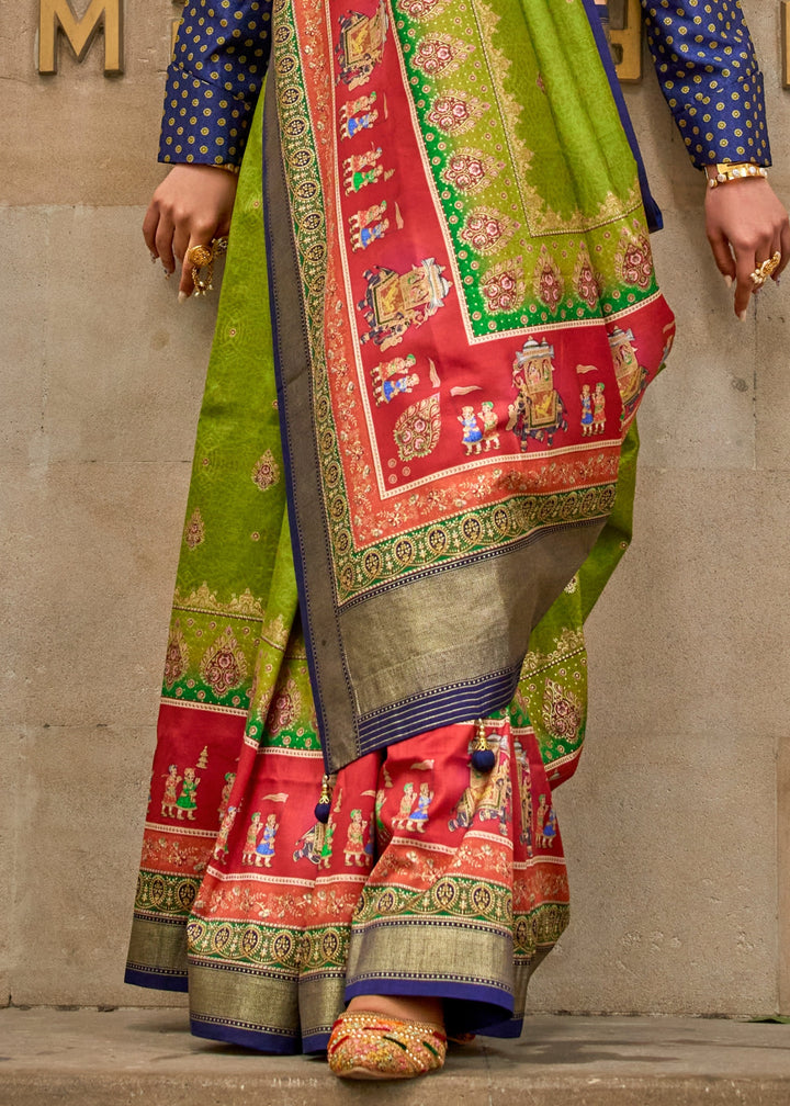 Chartreuse Green Poly Viscose Silk Saree With Foil Print