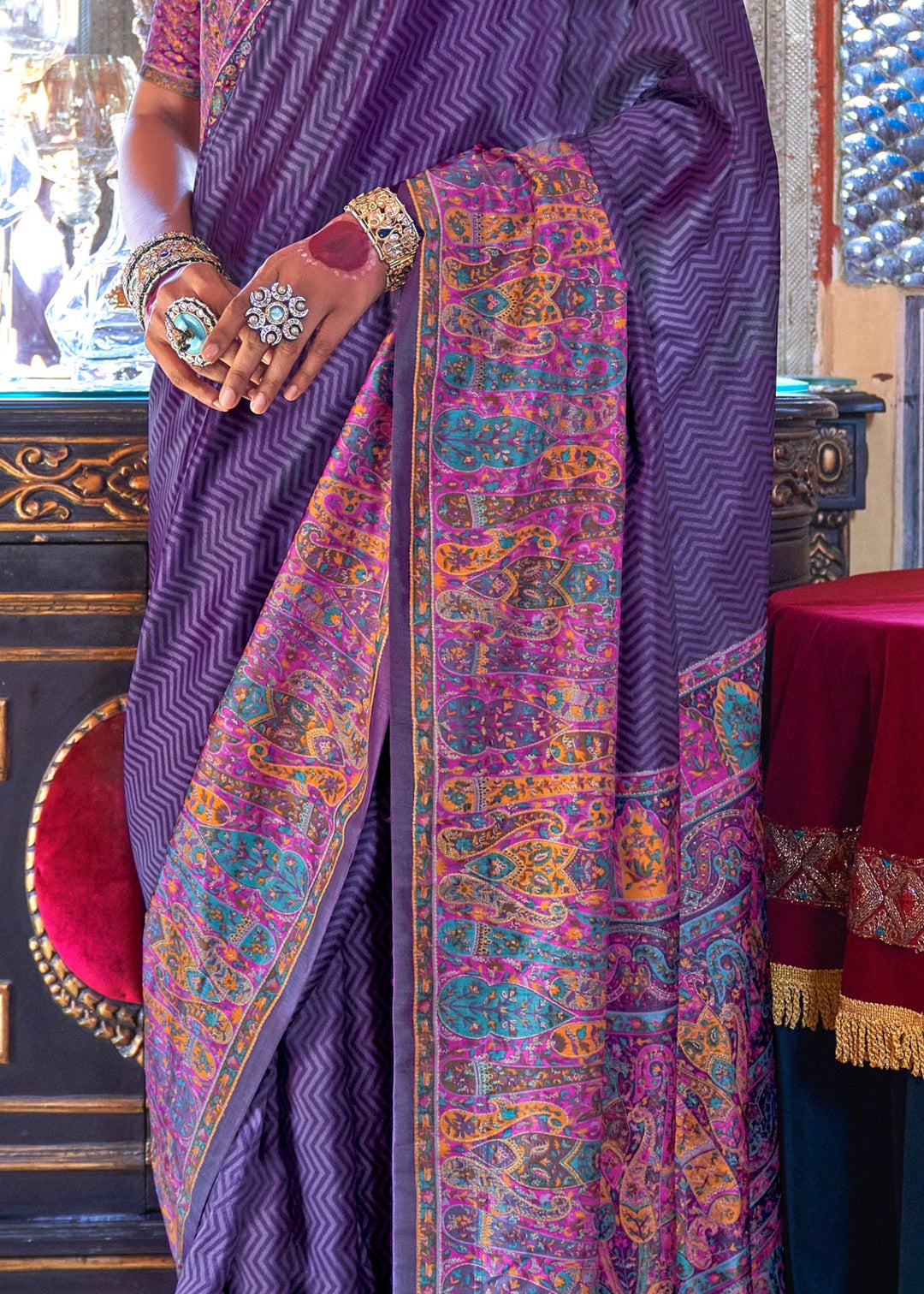 Royal purple Silk Saree With Beautiful Print