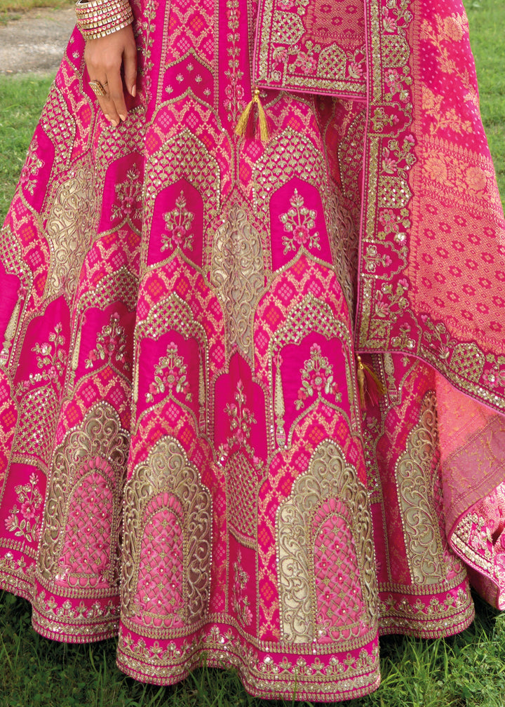 Rani Pink Banarasi Silk Lehenga With Heavy Embroidery Work