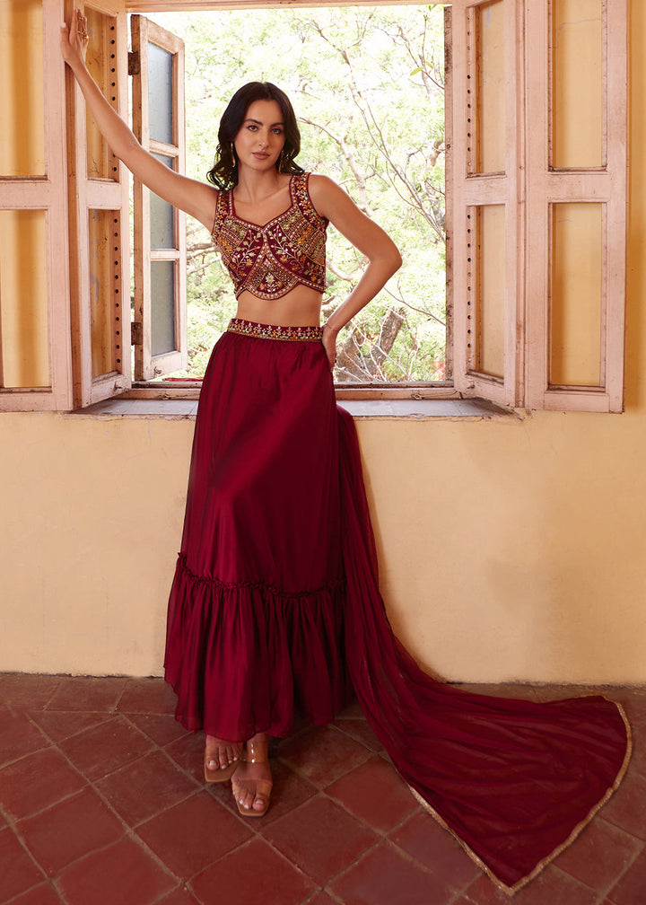 Cherry Red Georgette lehenga Choli with Embroidery work