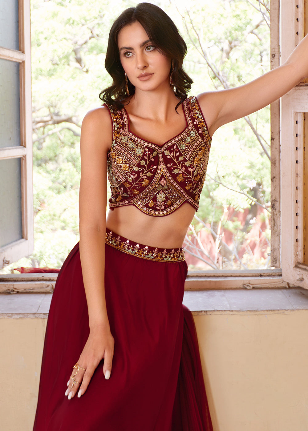 Cherry Red Georgette lehenga Choli with Embroidery work