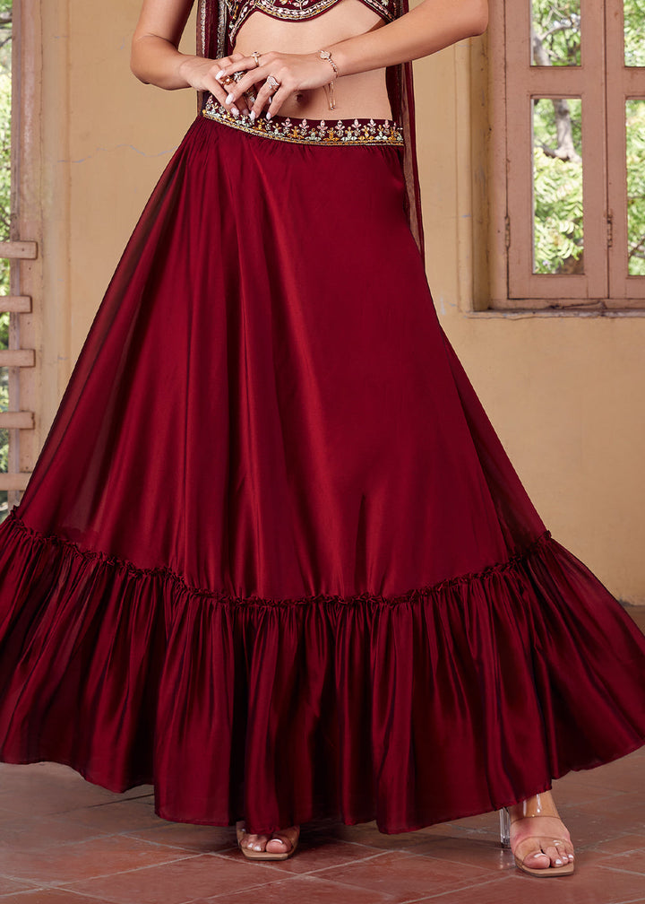 Cherry Red Georgette lehenga Choli with Embroidery work