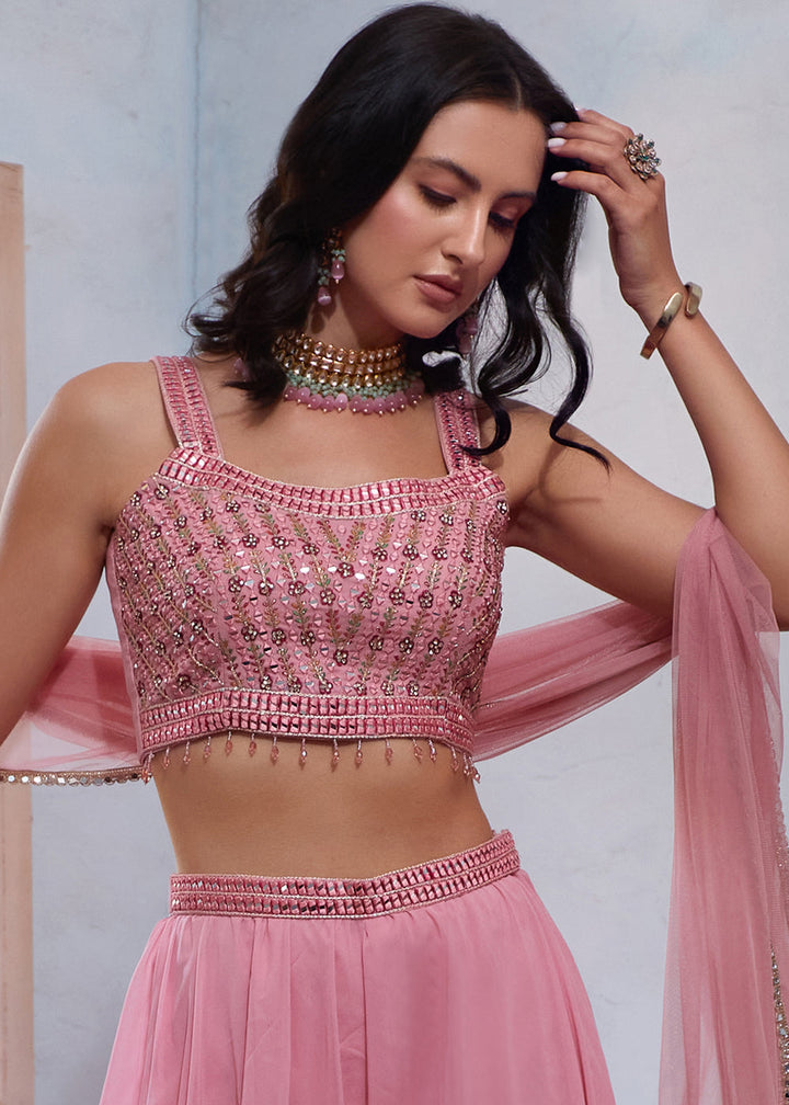 Ballet Slipper Pink Georgette Sharara Choli with Embroidery work