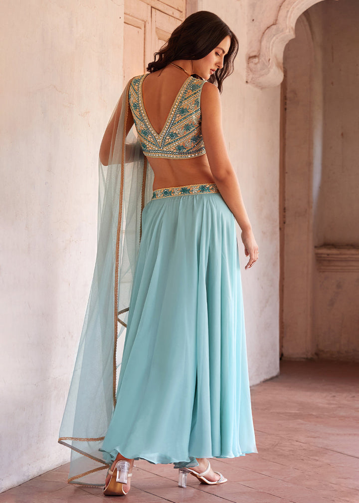 Light Blue Georgette lehenga Choli with Embroidery work