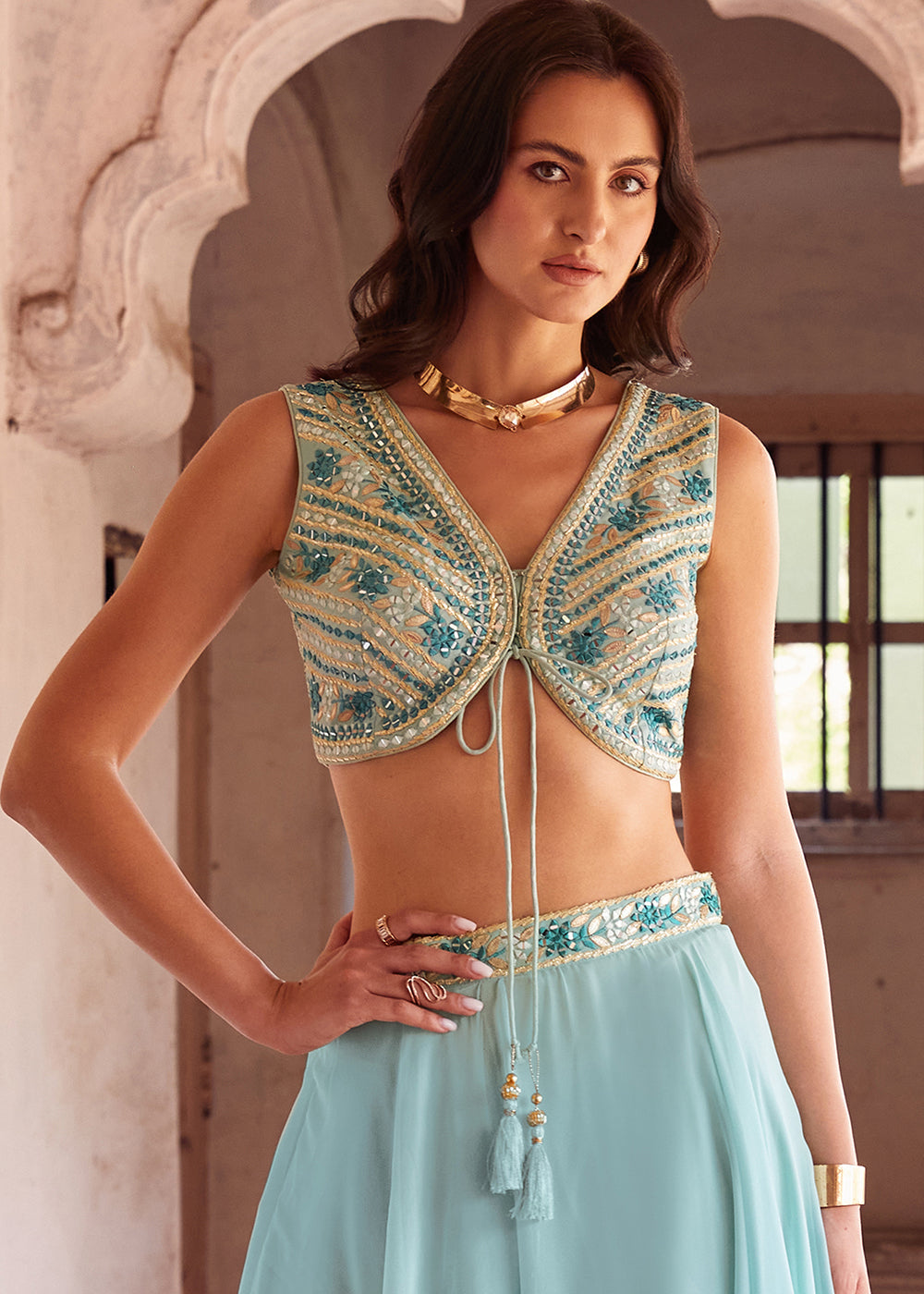 Light Blue Georgette lehenga Choli with Embroidery work