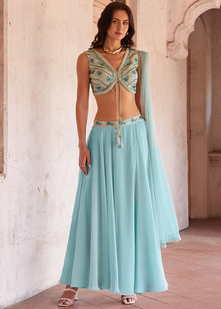 Light Blue Georgette lehenga Choli with Embroidery work