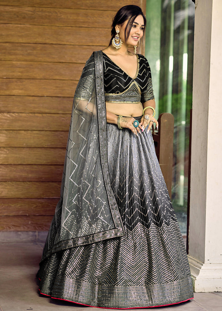 Shades Of Black Soft Net Lehenga Choli with Sequins & Thread Embroidery work